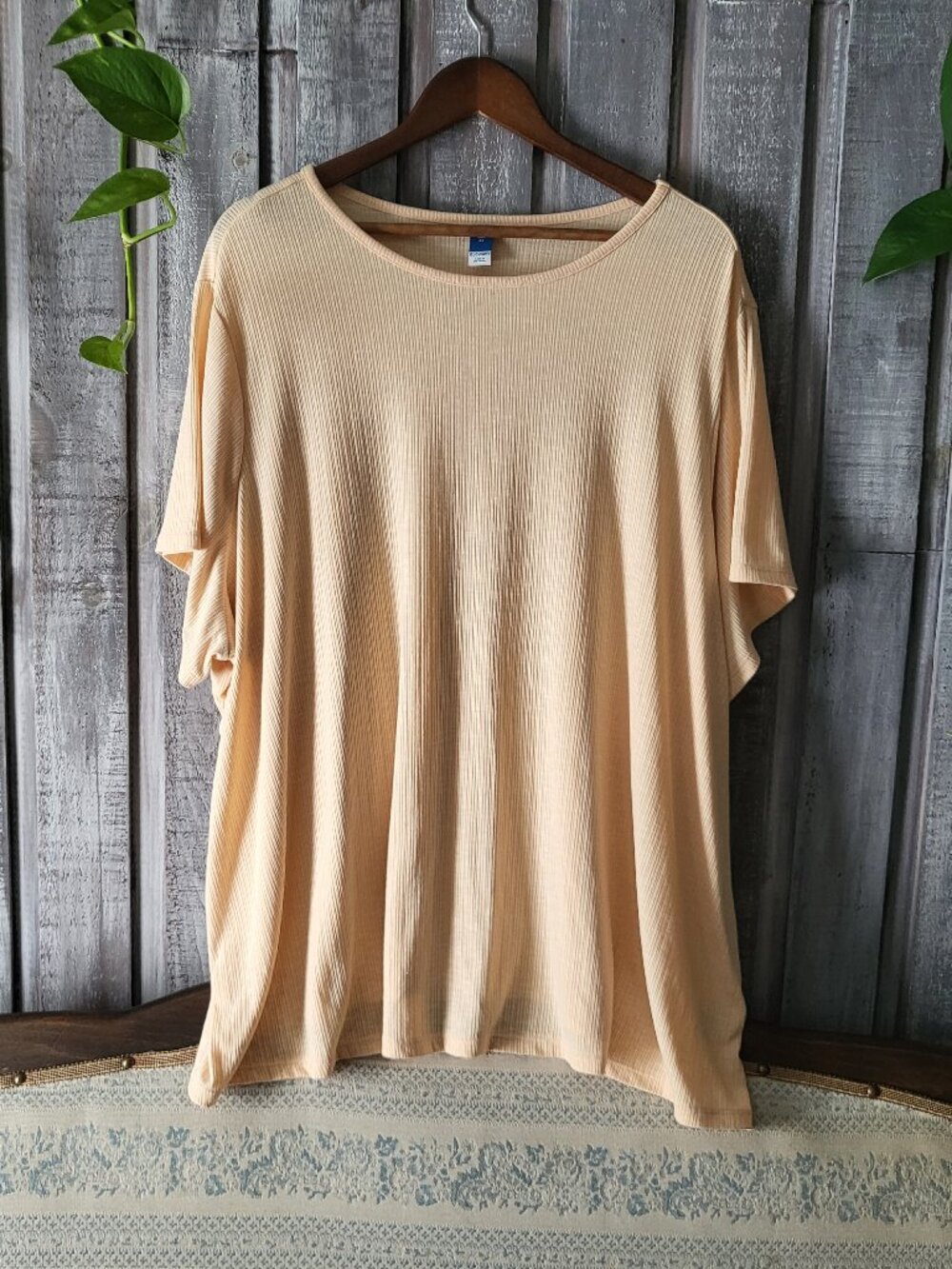 Luxe Crew Neck Ribbed Tee Blouse 4X